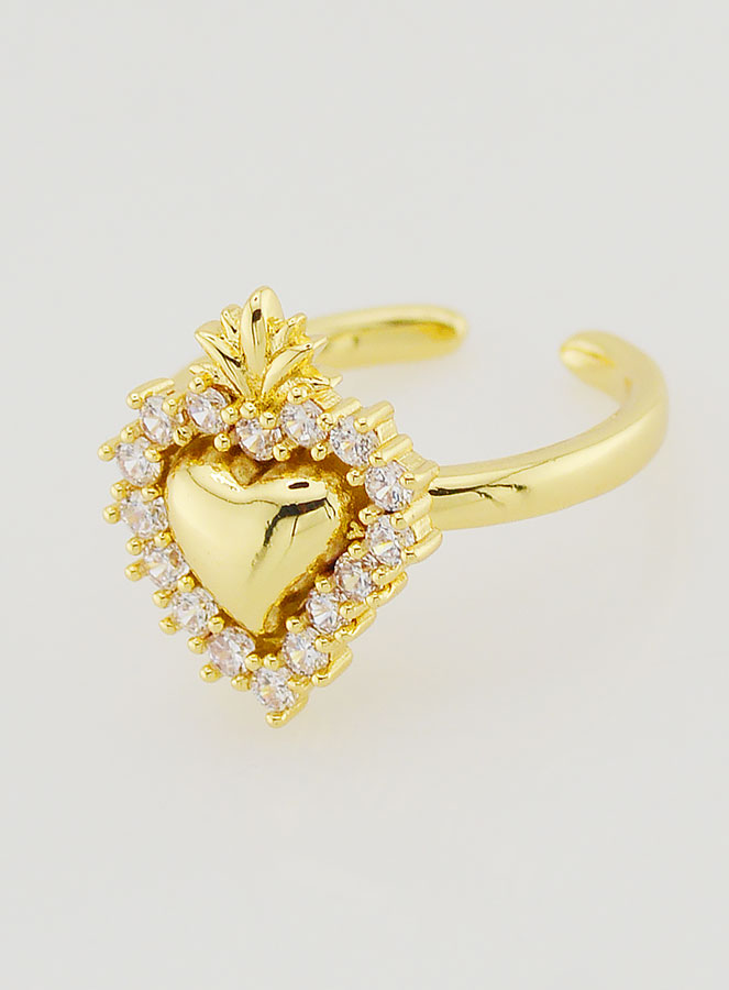 Anello Ex Voto Regolabile Ottone Dorato & Strass (pic 2)