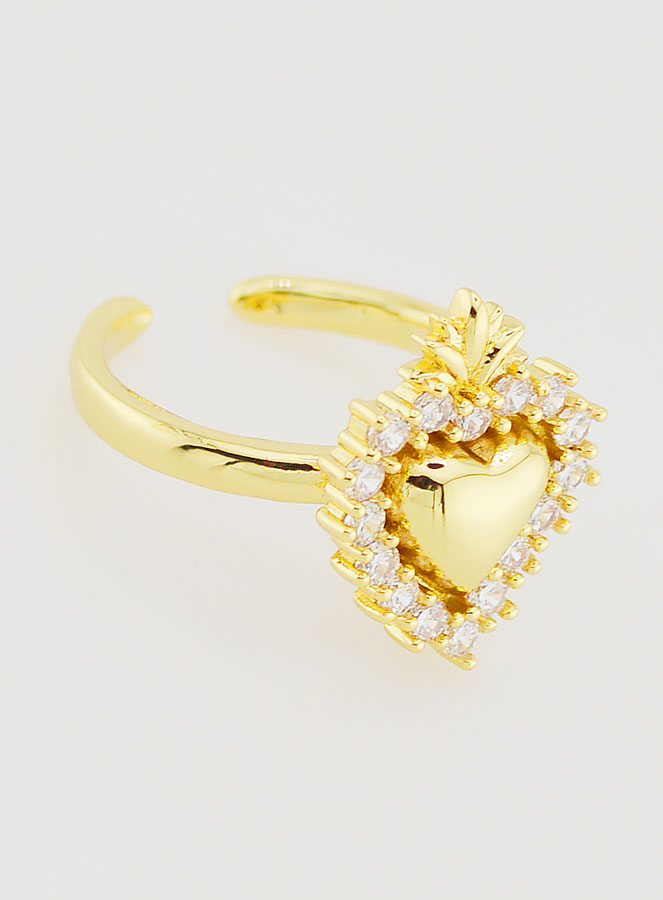 Anello Ex Voto Regolabile Ottone Dorato & Strass (pic 3)