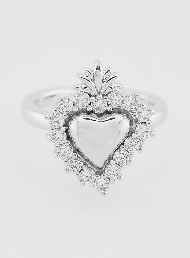 Anello Ex Voto Regolabile Ottone Argentato & Strass (pic 1)