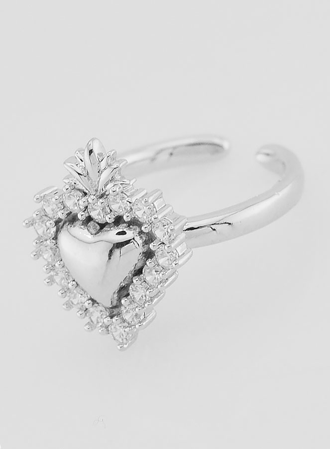 Anello Ex Voto Regolabile Ottone Argentato & Strass (pic 2)