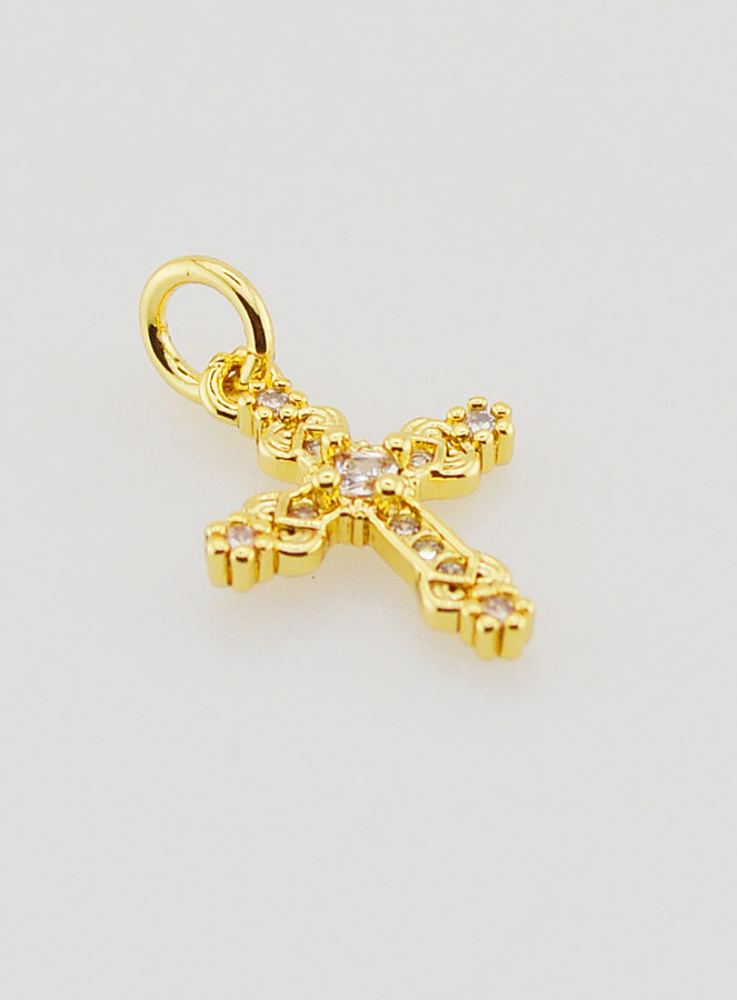 Ciondolo Croce Barocca Dorata - 15mm (pic 3)