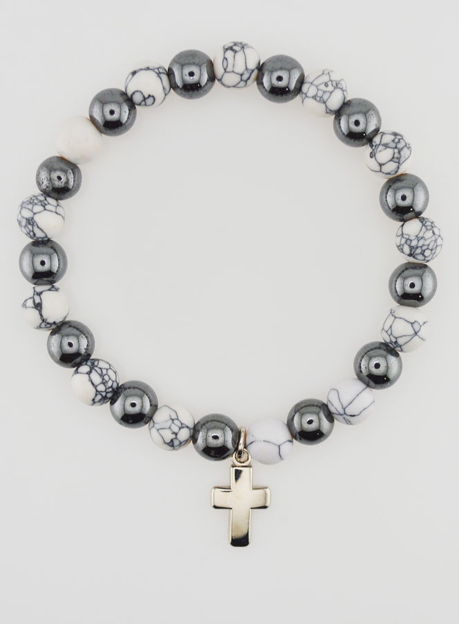 Bracciale Religioso con Croce - Ematite & Howlite (pic 1)