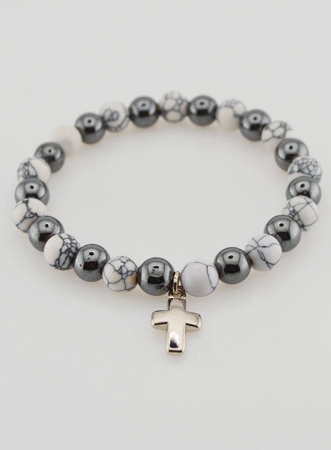 Bracciale Religioso con Croce - Ematite & Howlite (pic 2)