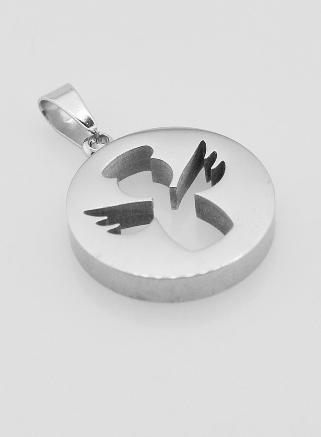 Medaglia Angelo Custode Traforata in Inox - 18mm (pic 3)