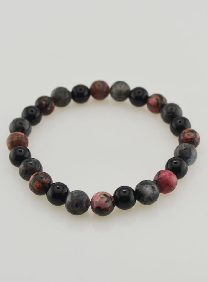 Bracciale Rodonite, Onice e Larvikite - 8 mm (pic 2)