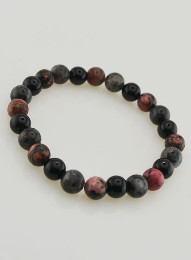 Bracciale Rodonite, Onice e Larvikite - 8 mm (pic 3)