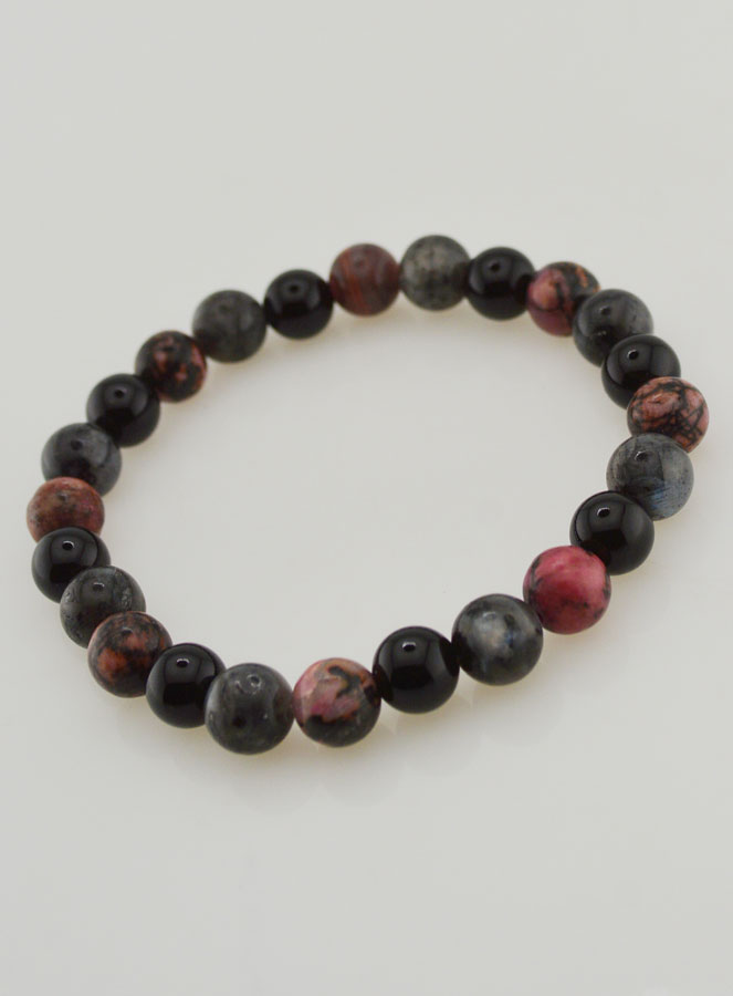 Bracciale Rodonite, Onice e Larvikite - 8 mm (pic 4)