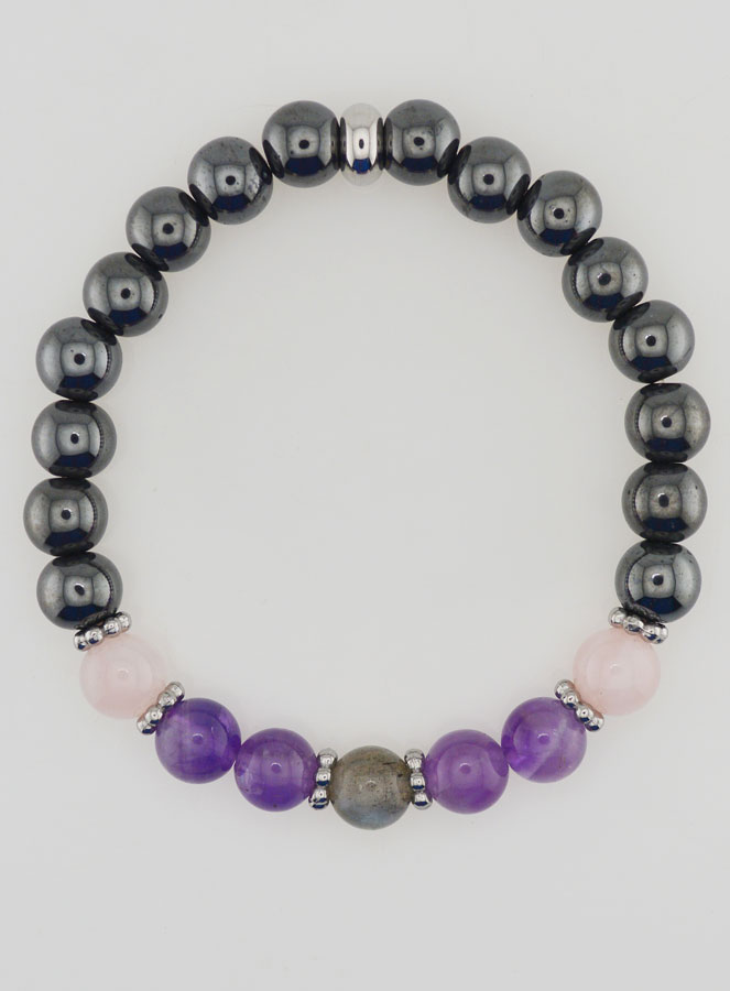 Bracciale in Ematite, Ametista, Quarzo e Labradorite - 8mm (pic 1)