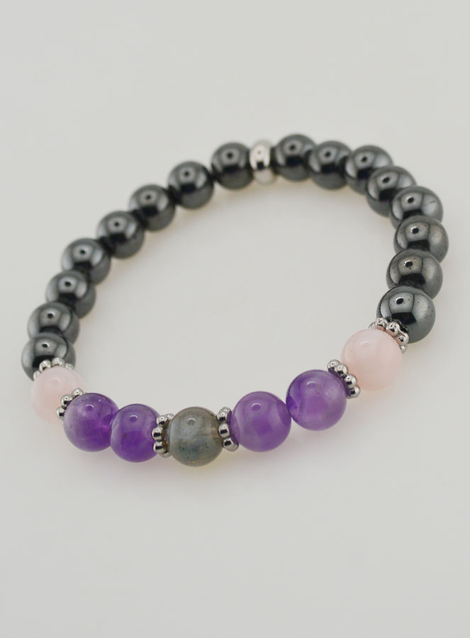 Bracciale in Ematite, Ametista, Quarzo e Labradorite - 8mm (pic 4)