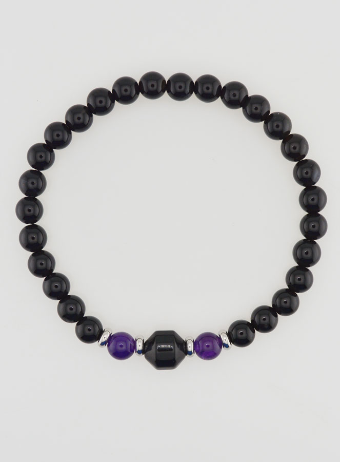 Bracciale in Ametista e Onice Nero - 6mm (pic 1)