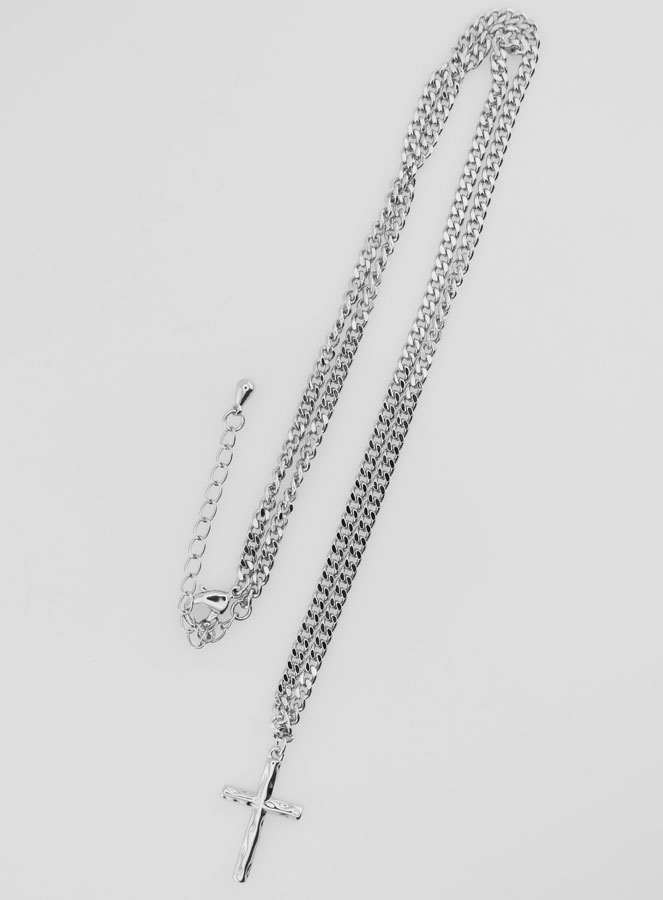 Collana Religiosa con Croce Martellata - Acciaio Inox (pic 1)