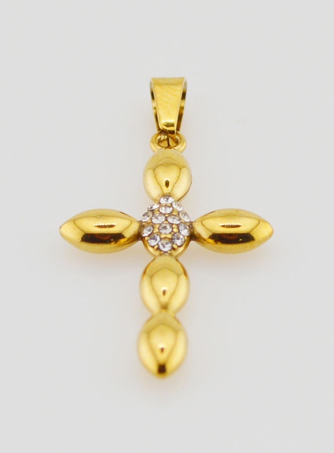 Ciondolo Croce Inox Dorato & Zirconi - 25 mm (pic 2)
