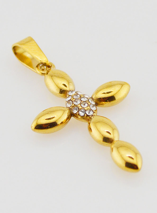 Ciondolo Croce Inox Dorato & Zirconi - 25 mm (pic 3)