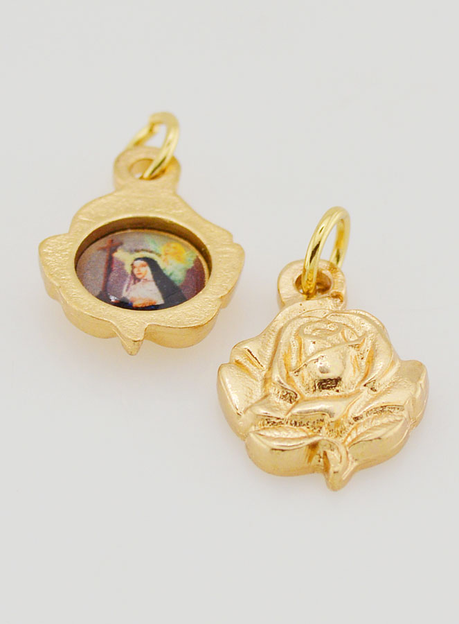 Medaglia Rosa 14 mm Dorata - Santa Rita (pic 2)