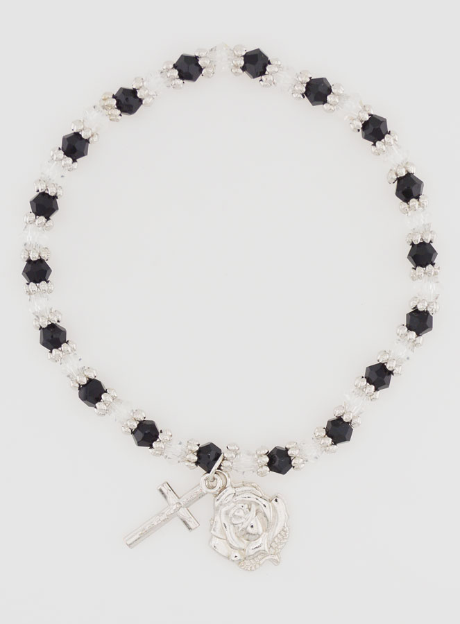 Bracciale Religioso Perle Nere & Trasparenti (pic 1)