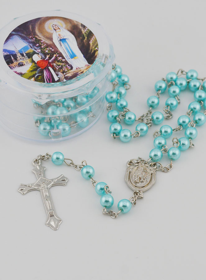 Rosario di Lourdes in Perle Blu Madreperla - Confezione Regalo (pic 2)