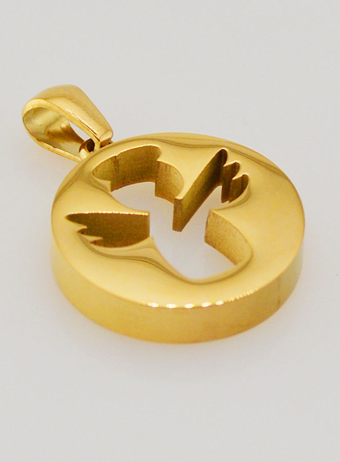 Medaglia Angelo Custode Traforata in Inox Dorato - 18mm (pic 3)