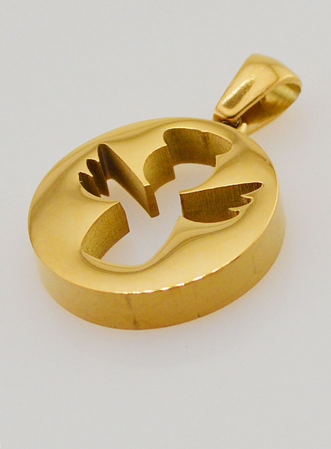 Medaglia Angelo Custode Traforata in Inox Dorato - 18mm (pic 4)