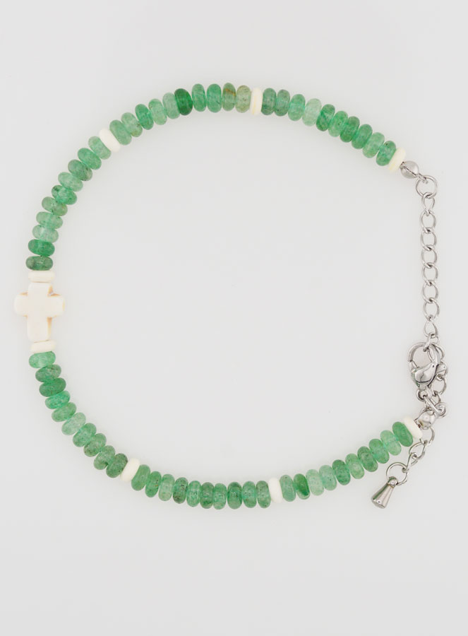Bracciale Croce e Pietre in Vetro Verde (pic 1)