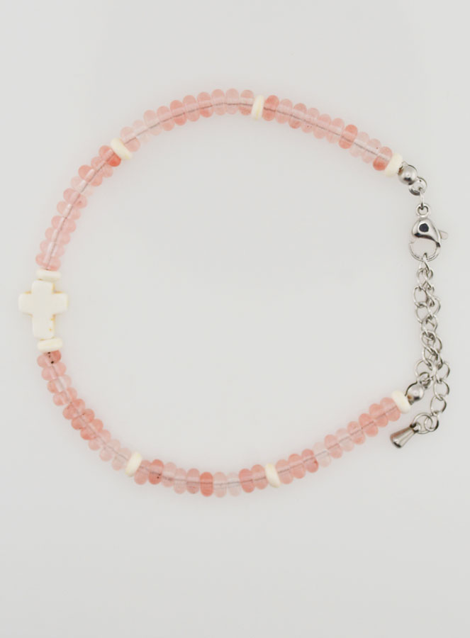 Bracciale Croce e Pietre in Vetro Rosa (pic 1)