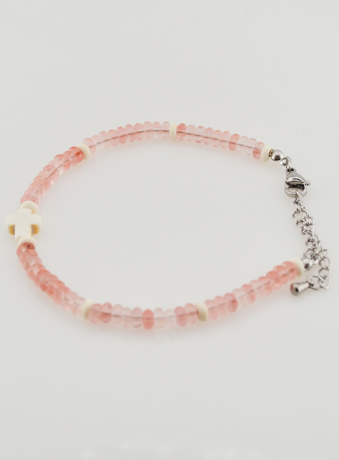 Bracciale Croce e Pietre in Vetro Rosa (pic 2)