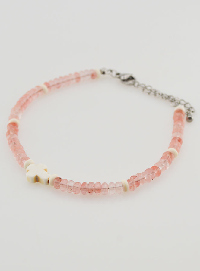 Bracciale Croce e Pietre in Vetro Rosa (pic 3)