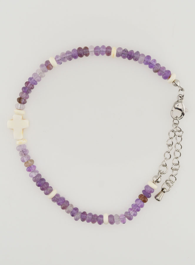 Bracciale Croce e Pietre in Vetro Viola (pic 1)