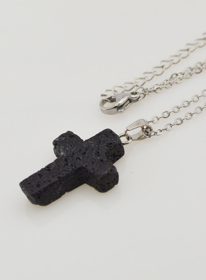 Collana Religiosa Catena in Inox & Pietra Lavica (pic 1)