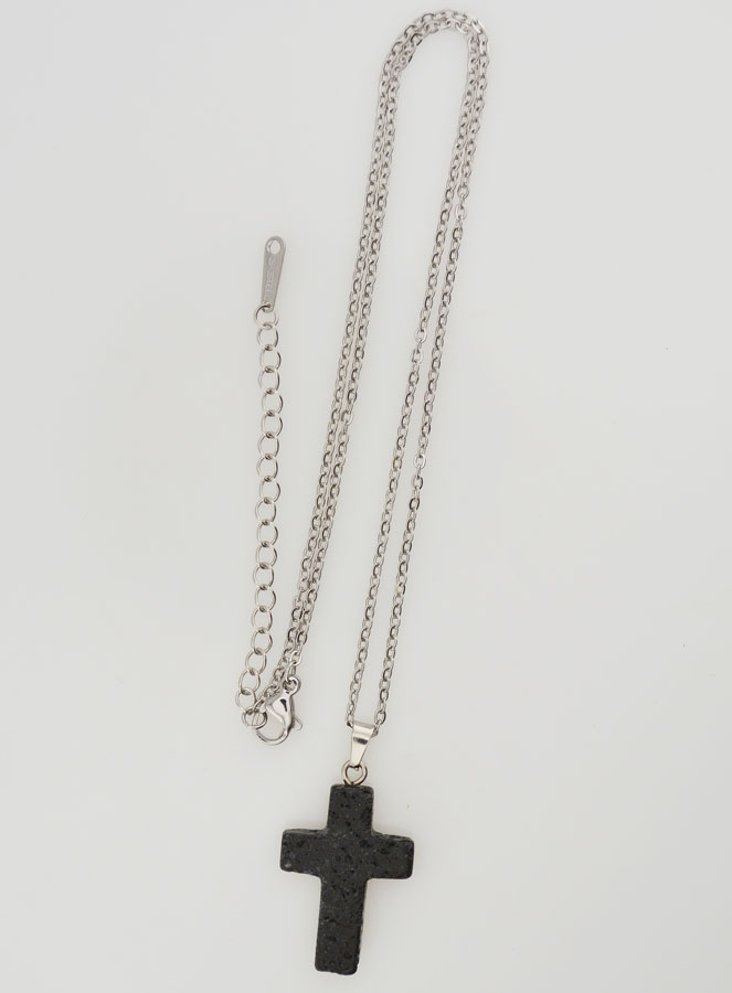 Collana Religiosa Catena in Inox & Pietra Lavica (pic 2)