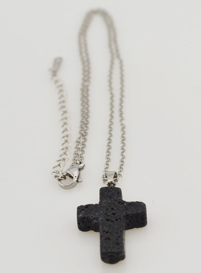 Collana Religiosa Catena in Inox & Pietra Lavica (pic 3)