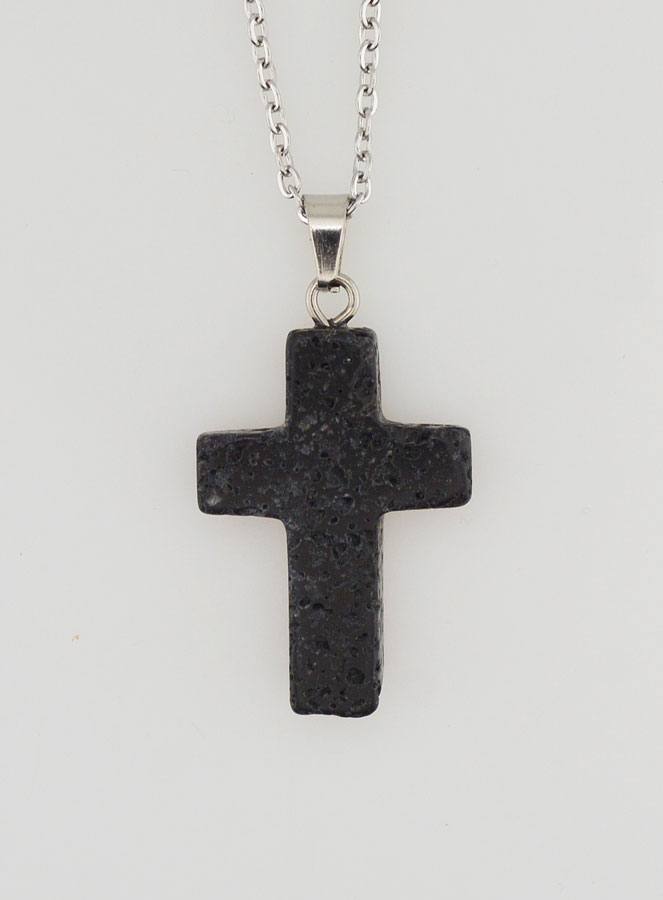 Collana Religiosa Catena in Inox & Pietra Lavica (pic 4)