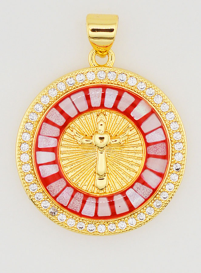 Medaglia Croce & Smalto Rosso - 22mm (pic 1)