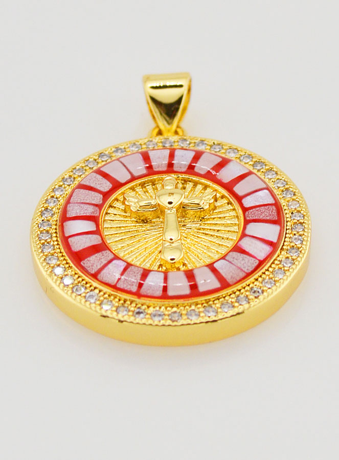 Medaglia Croce & Smalto Rosso - 22mm (pic 2)