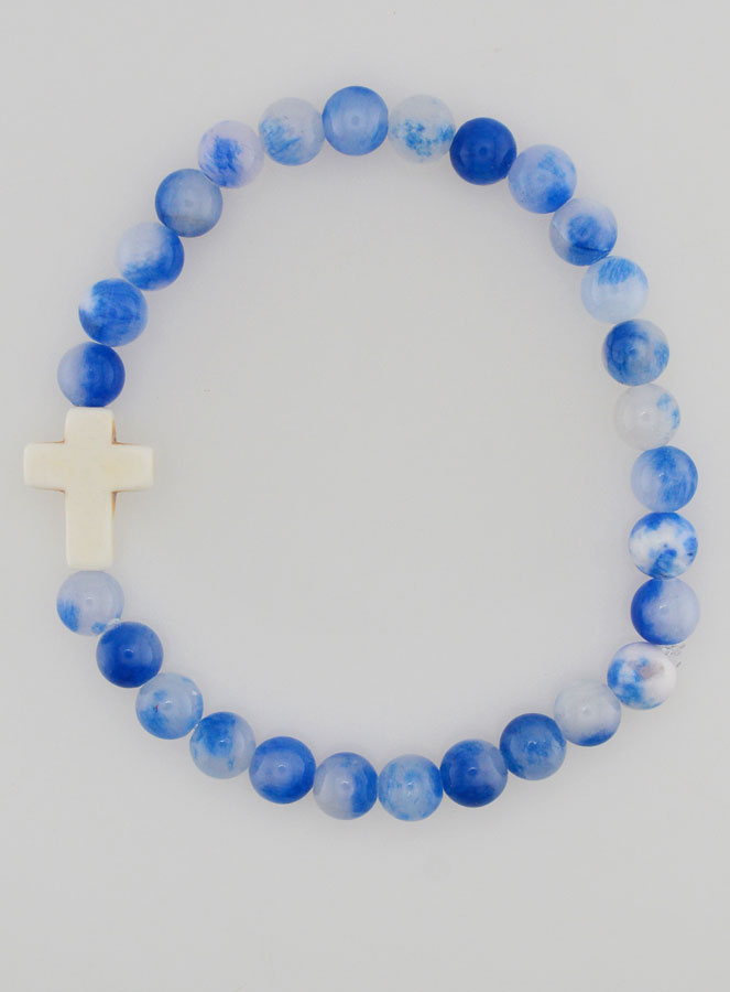 Bracciale Religioso con Croce - Giada Blu 6mm (pic 1)