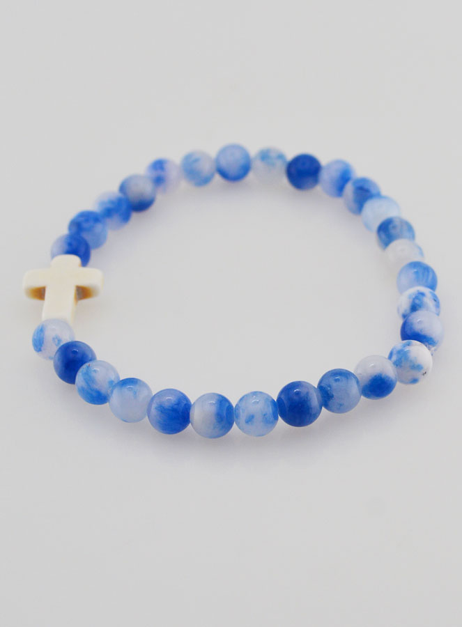 Bracciale Religioso con Croce - Giada Blu 6mm (pic 2)