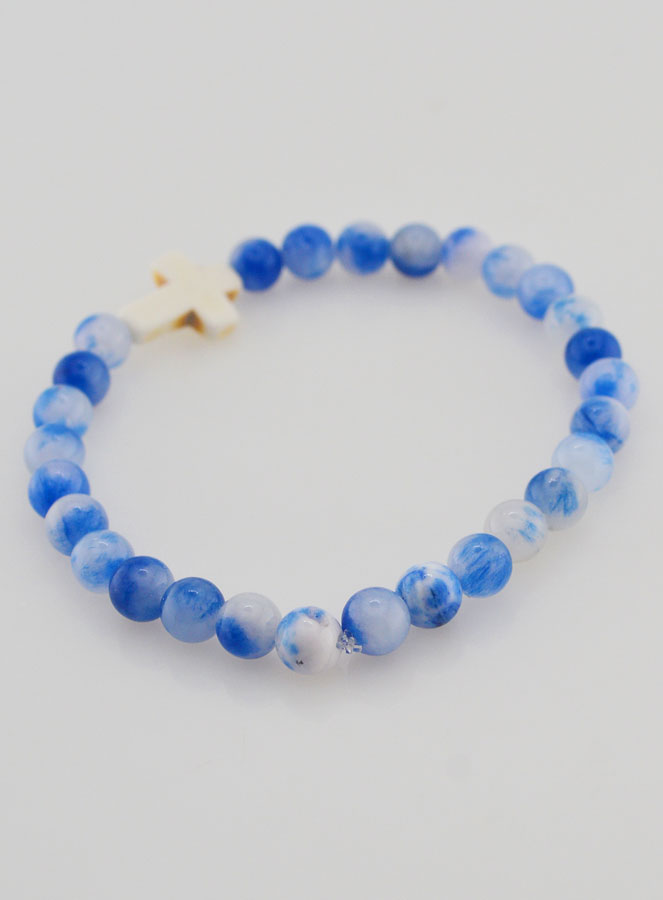 Bracciale Religioso con Croce - Giada Blu 6mm (pic 4)