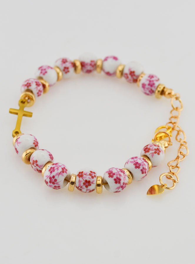 Bracciale con Croce & Grani in Ceramica - Rosa (pic 2)