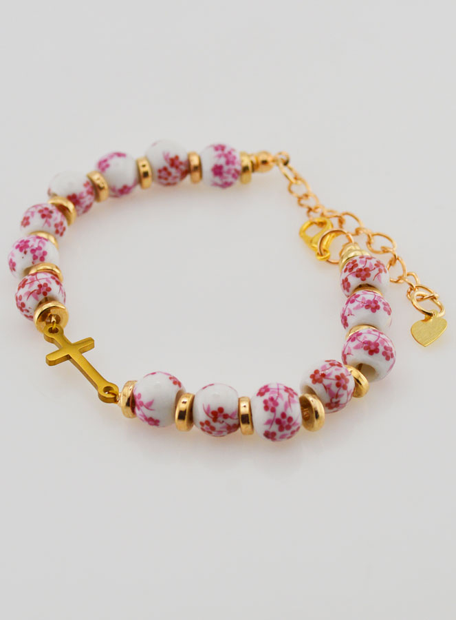 Bracciale con Croce & Grani in Ceramica - Rosa (pic 3)