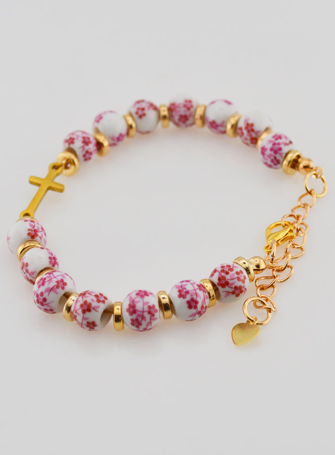 Bracciale con Croce & Grani in Ceramica - Rosa (pic 4)