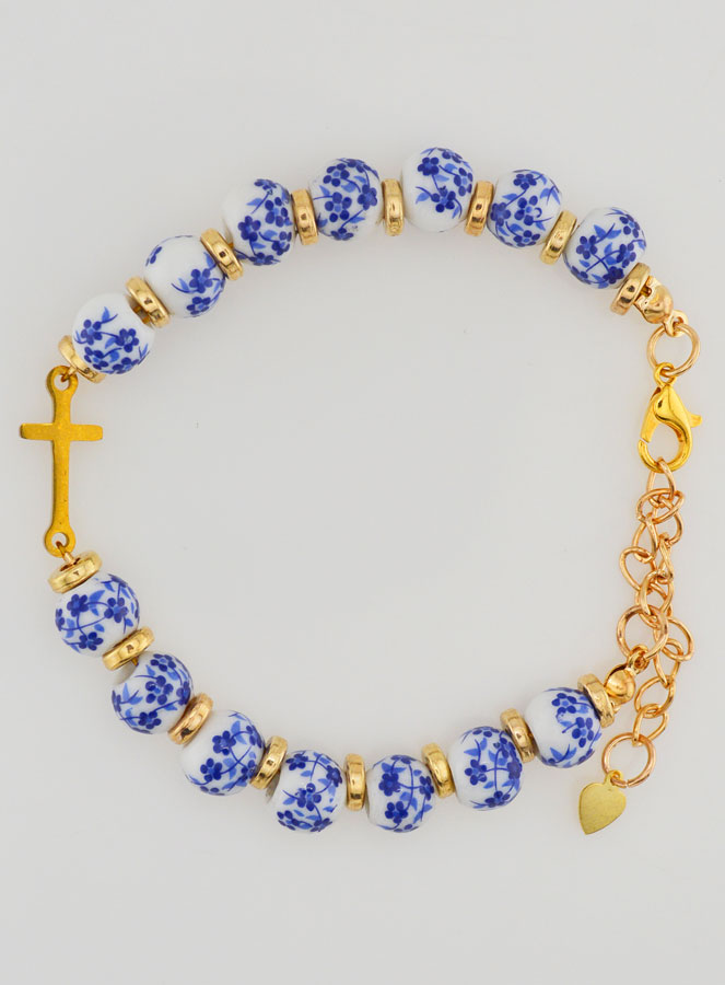 Bracciale con Croce & Grani in Ceramica - Blu (pic 1)