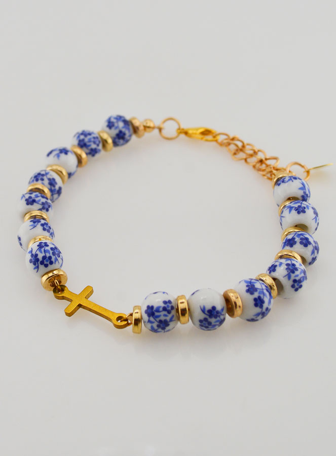 Bracciale con Croce & Grani in Ceramica - Blu (pic 3)