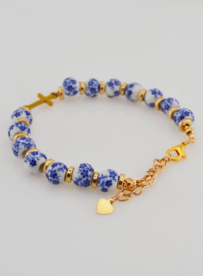 Bracciale con Croce & Grani in Ceramica - Blu (pic 4)
