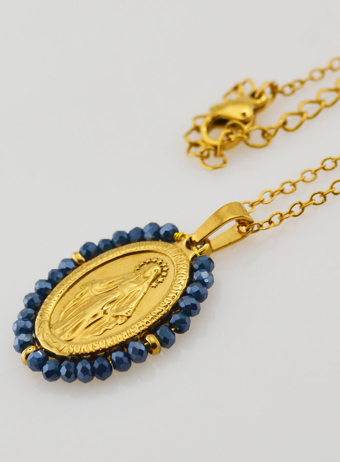Medaglia Miracolosa Perline Sfaccettate + Catena - Blu (pic 2)