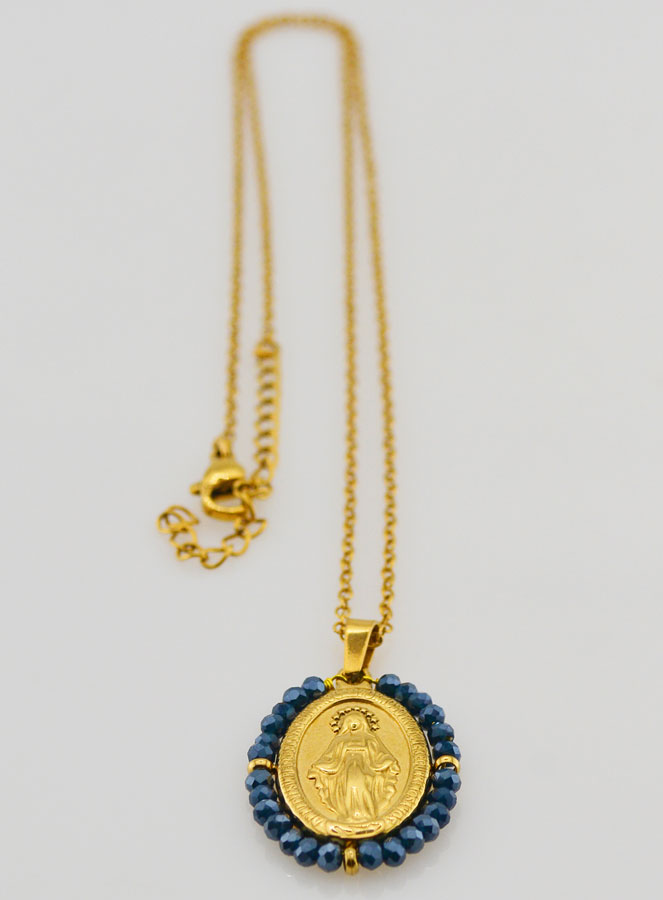 Medaglia Miracolosa Perline Sfaccettate + Catena - Blu (pic 4)
