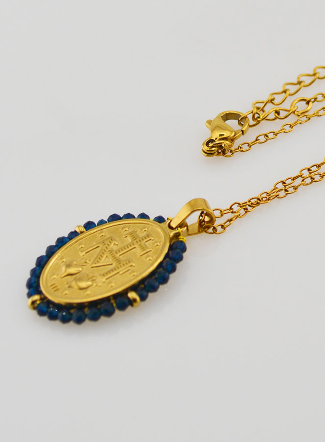 Medaglia Miracolosa Perline Sfaccettate + Catena - Noir (pic 3)