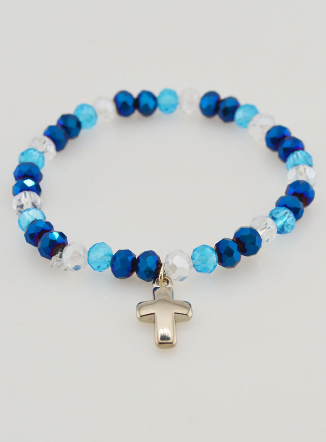 Bracciale con Croce Perle in Vetro - Blu (pic 2)