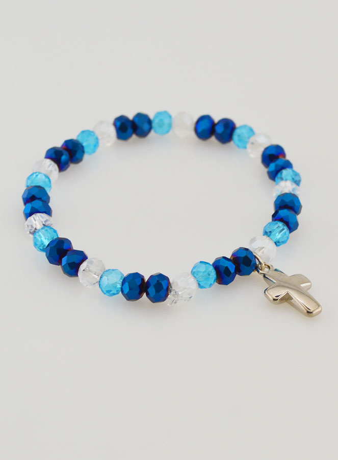 Bracciale con Croce Perle in Vetro - Blu (pic 3)