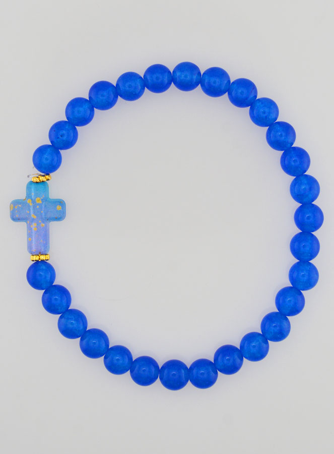 Bracciale Religioso Croce e Giada - Blu (pic 1)