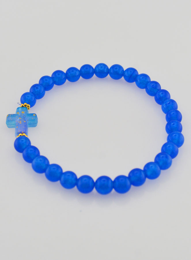 Bracciale Religioso Croce e Giada - Blu (pic 2)