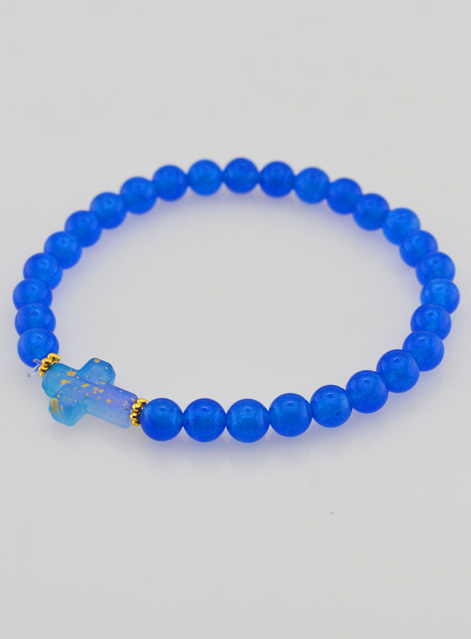 Bracciale Religioso Croce e Giada - Blu (pic 3)